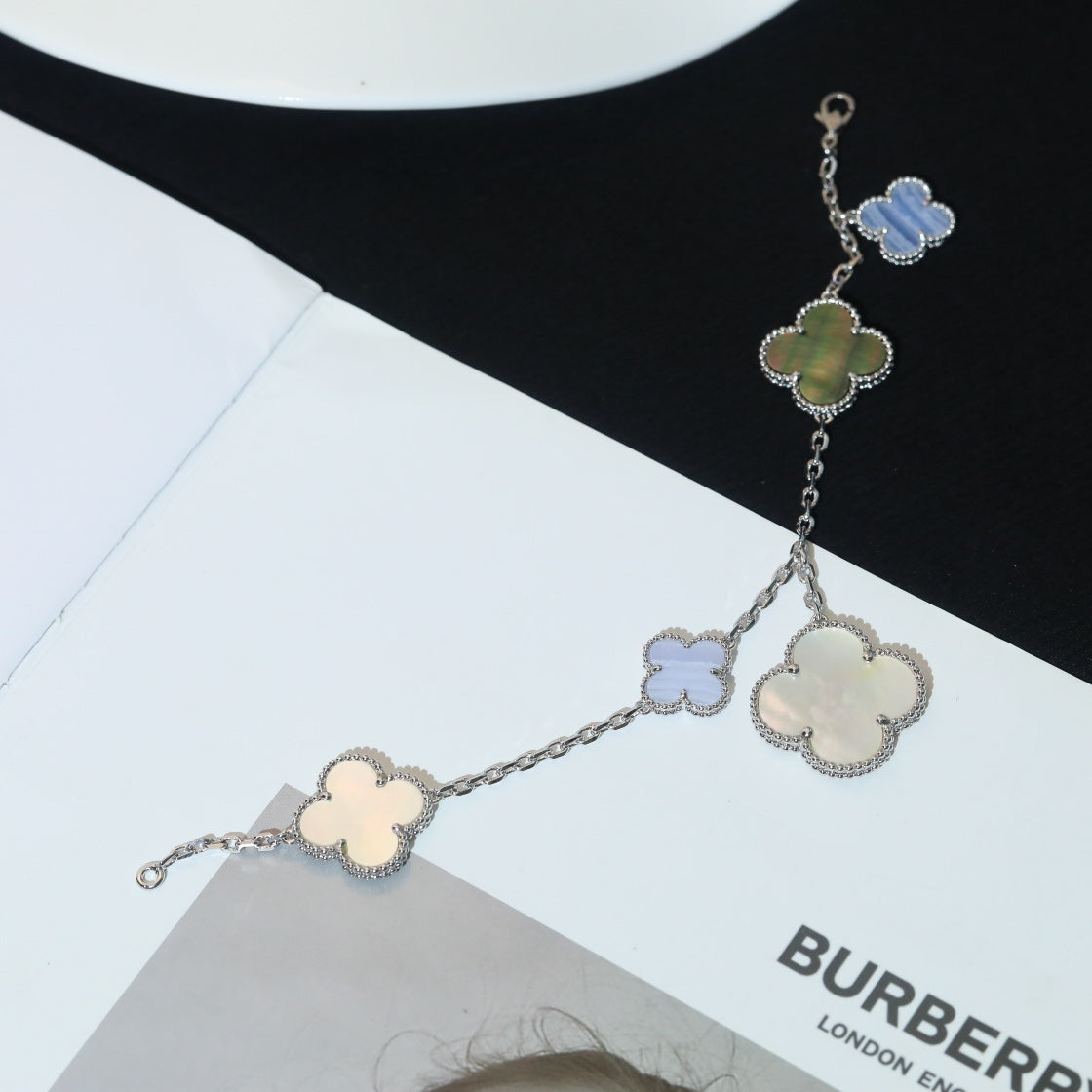 [VCA]CLOVER BRACELET 5 MOTIFS MOP CHALCEDONY SILVER