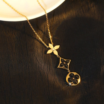 [Loui]STAR AND SUN ONYX PINK GOLD NECKLACE