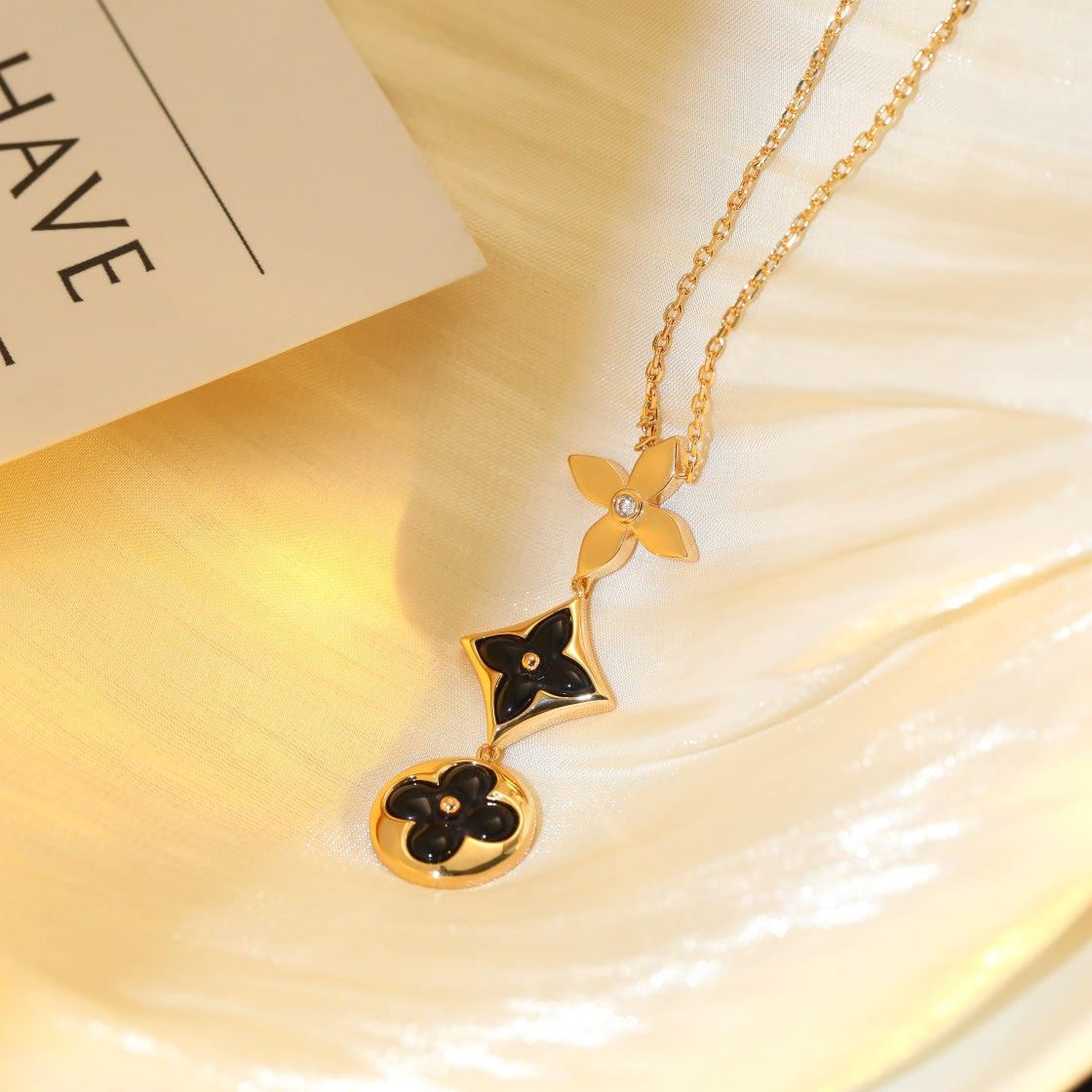 [Loui]STAR AND SUN ONYX PINK GOLD NECKLACE