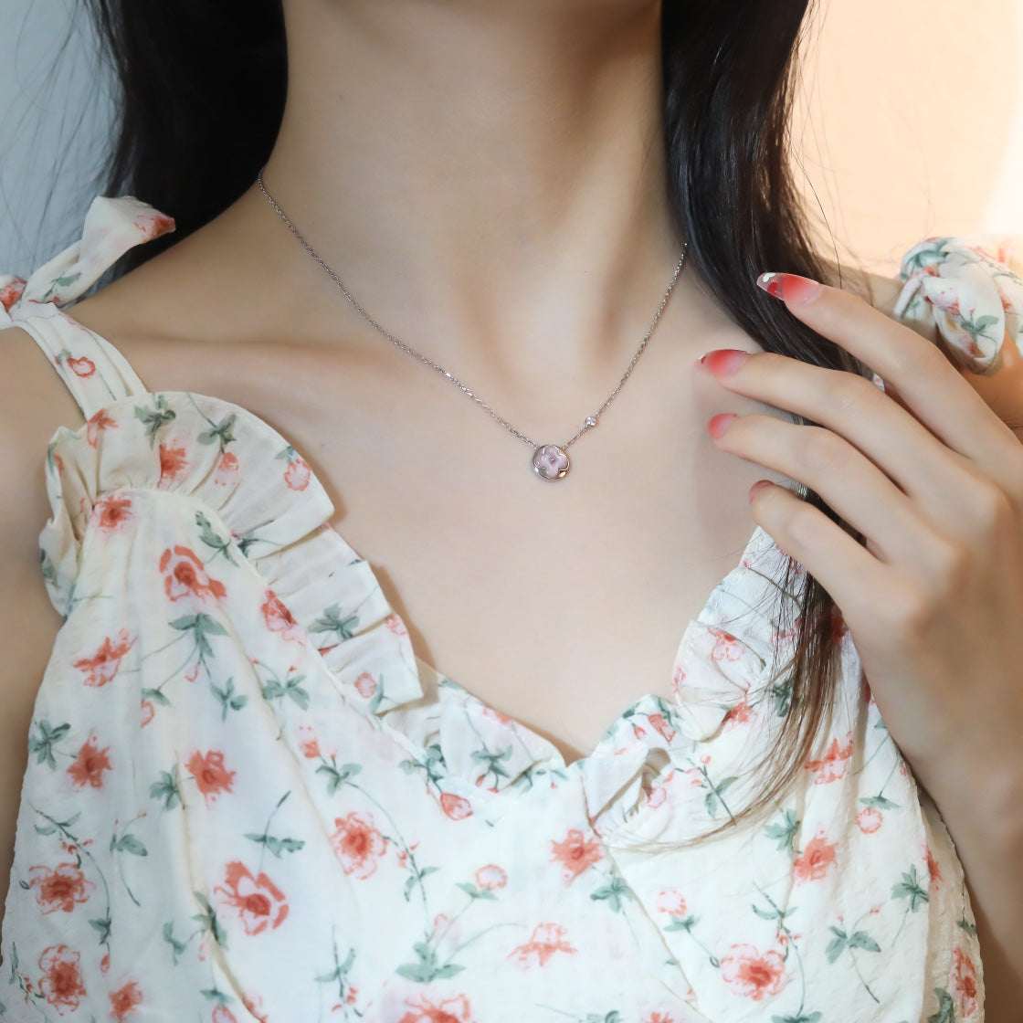 [Loui]SUN PEDANT PINK GOLD 1 DIAMOND NECKLACE