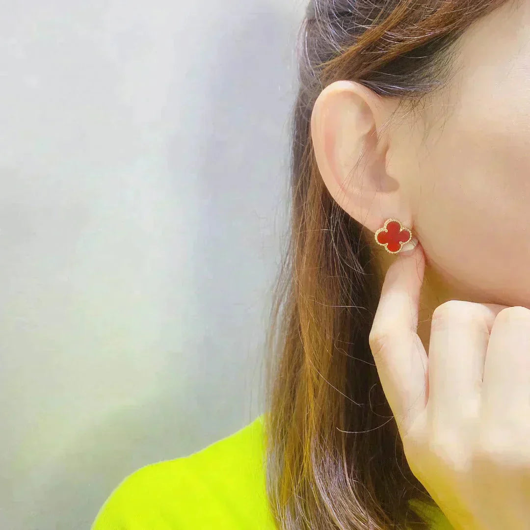 [VCA]CLOVER MEDIUM 1 MOTIFS CARNELIAN  EARRINGS