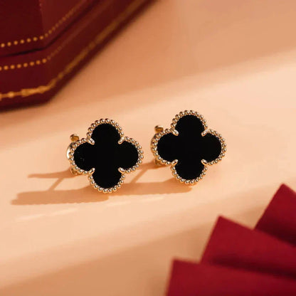 [VCA]CLOVER MEDIUM 1 MOTIFS  ONYX STUD EARRINGS