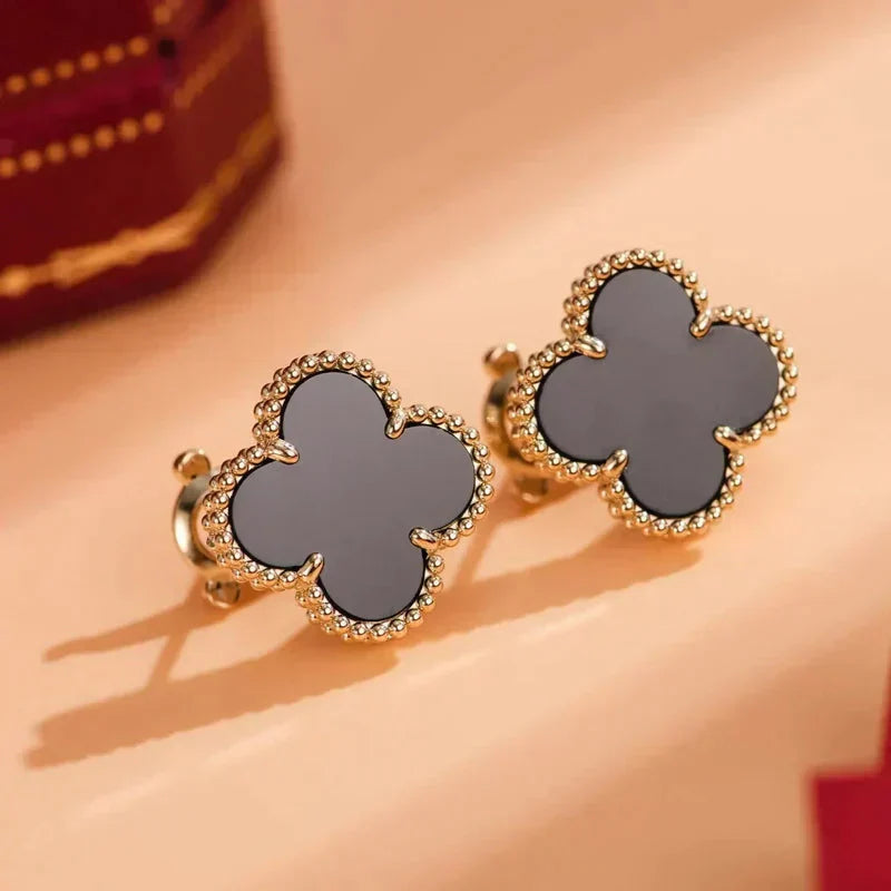 [VCA]CLOVER MEDIUM 1 MOTIFS  ONYX STUD EARRINGS