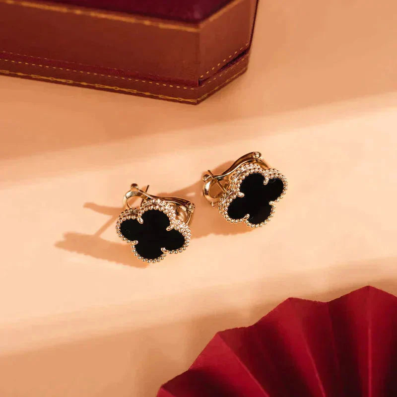 [VCA]CLOVER MEDIUM 1 MOTIFS  ONYX STUD EARRINGS