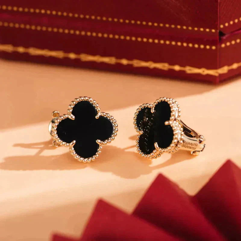 [VCA]CLOVER MEDIUM 1 MOTIFS  ONYX STUD EARRINGS