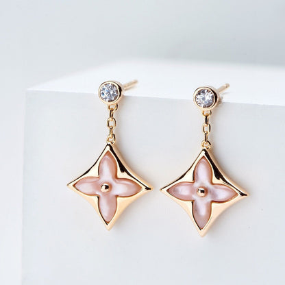 [Loui]DOUBLE STAR PINK GOLD MOP DROP EARRINGS