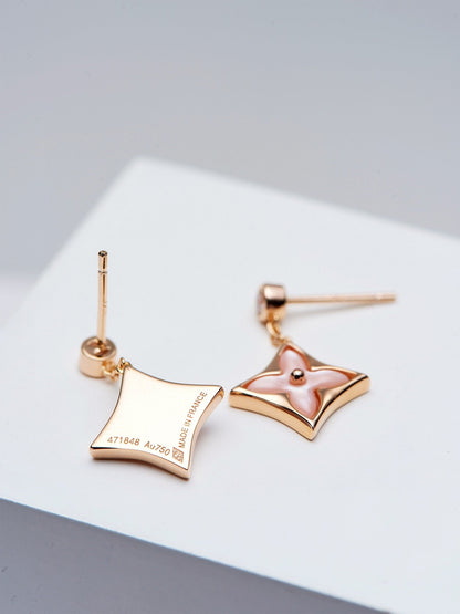 [Loui]DOUBLE STAR PINK GOLD MOP DROP EARRINGS