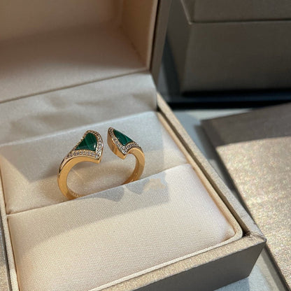 [Blar]DREAM MALACHITE DIAMOND OPEN RING