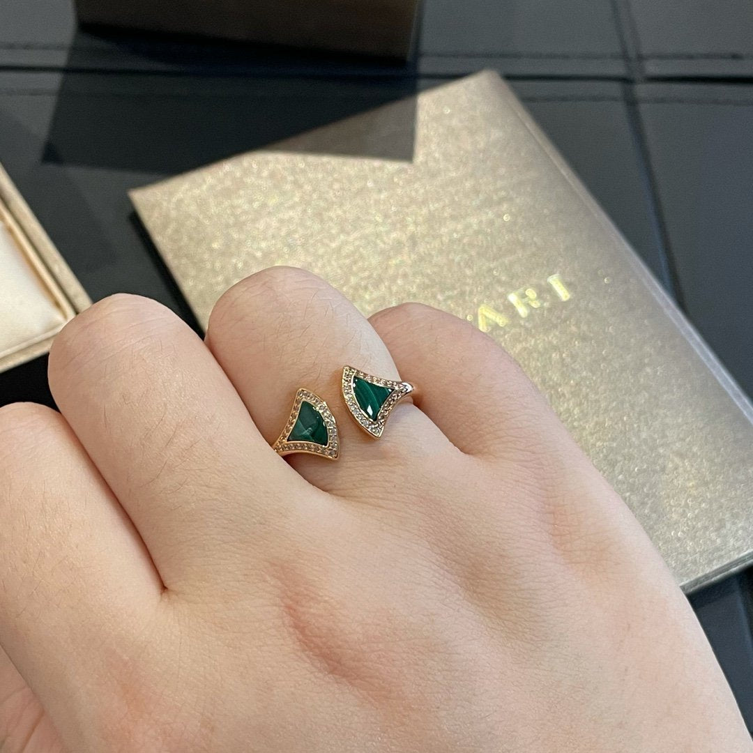 [Blar]DREAM MALACHITE DIAMOND OPEN RING