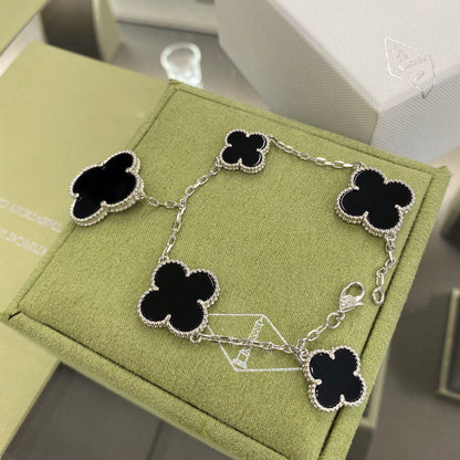 [VCA]CLOVER 5 MOTIFS SIVLER ONYX BRACELET