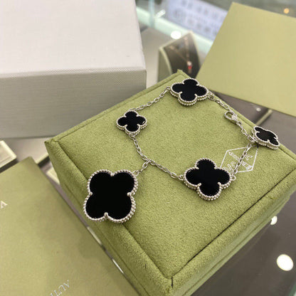 [VCA]CLOVER 5 MOTIFS SIVLER ONYX BRACELET