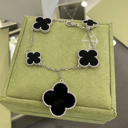 [VCA]CLOVER 5 MOTIFS SIVLER ONYX BRACELET