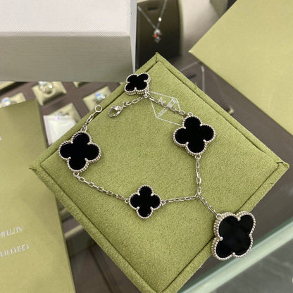 [VCA]CLOVER 5 MOTIFS SIVLER ONYX BRACELET