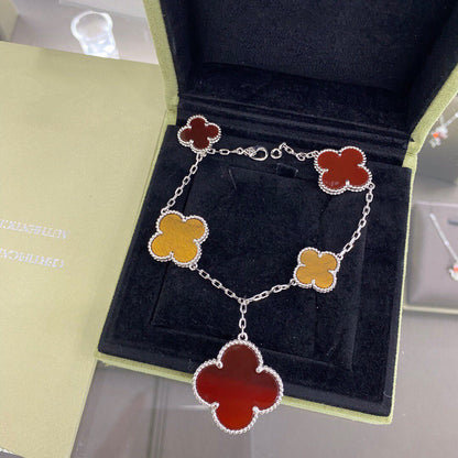 [VCA]CLOVER 5 MOTIFS SIVLER CARNELIAN TIGER EYE BRACELET