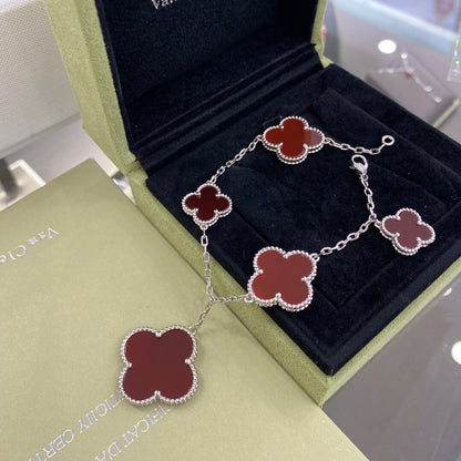 [VCA]CLOVER 5 MOTIFS SIVLER CARNELIAN BRACELET