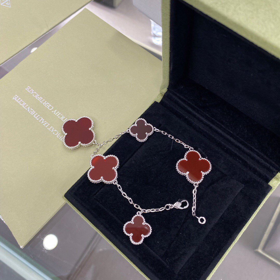 [VCA]CLOVER 5 MOTIFS SIVLER CARNELIAN BRACELET