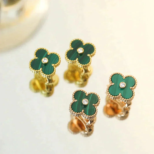 [VCA]CLOVER MEDIUM 1 MOTIFS MALACHITE DIAMOND EARRINGS