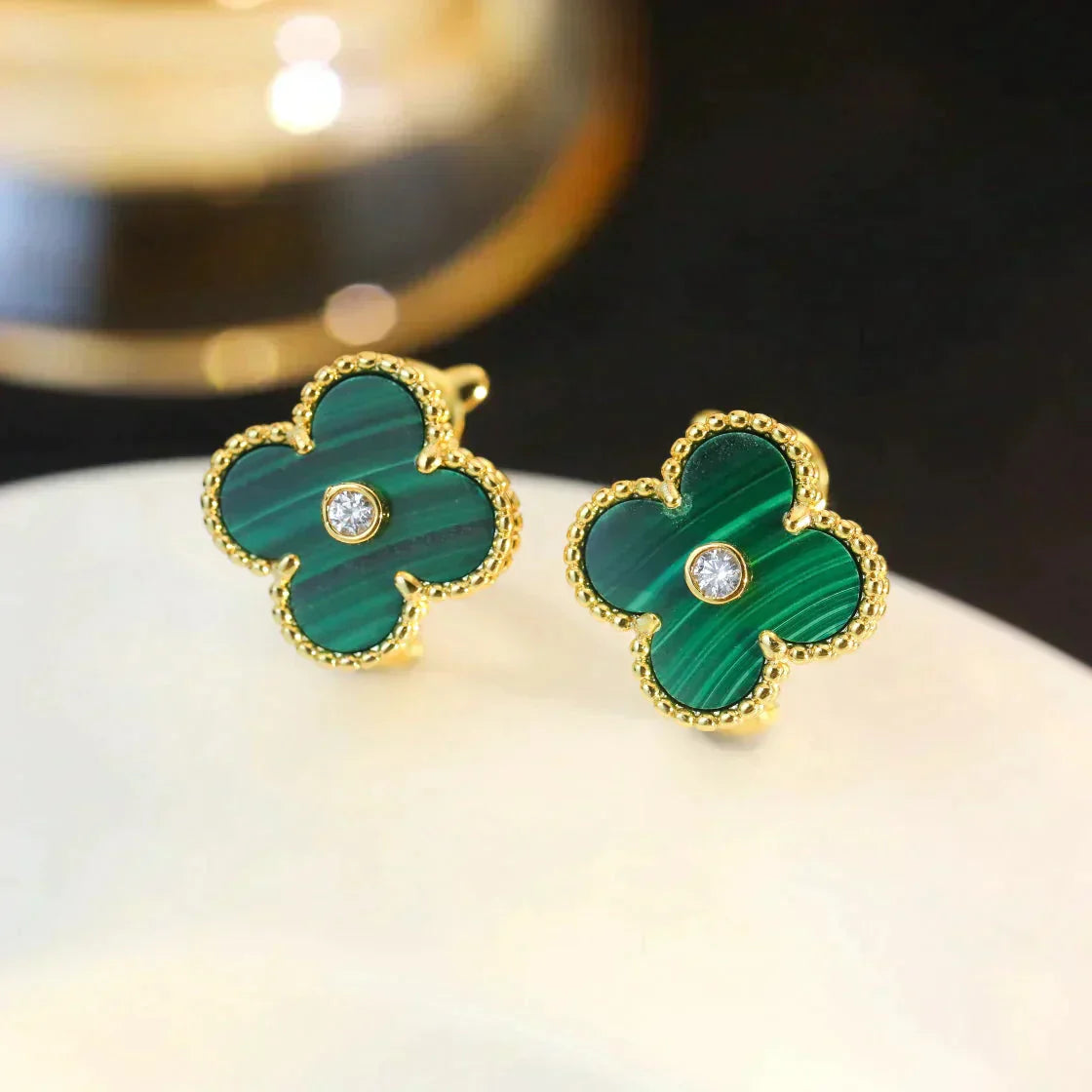 [VCA]CLOVER MEDIUM 1 MOTIFS MALACHITE DIAMOND EARRINGS