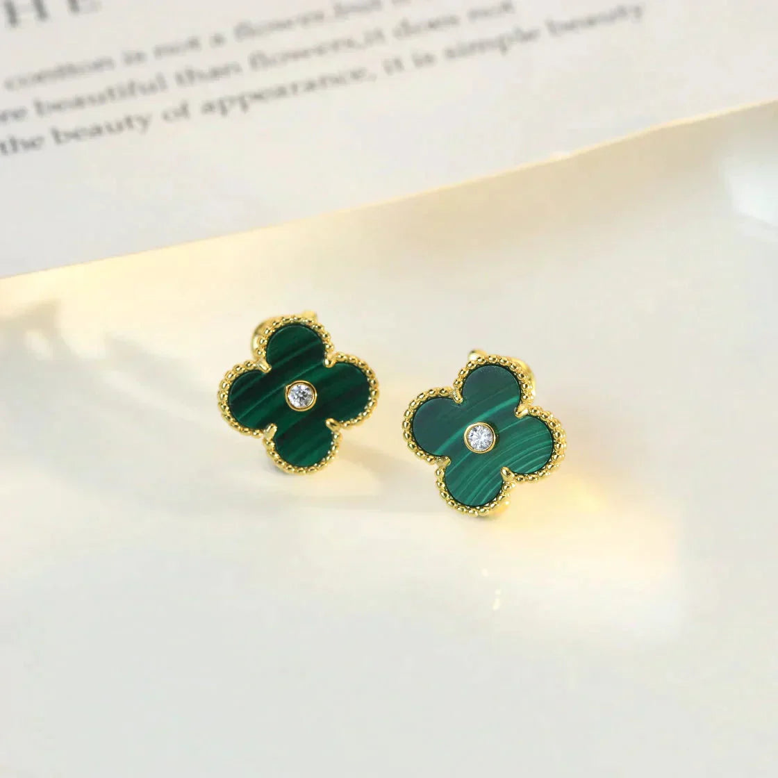 [VCA]CLOVER MEDIUM 1 MOTIFS MALACHITE DIAMOND EARRINGS