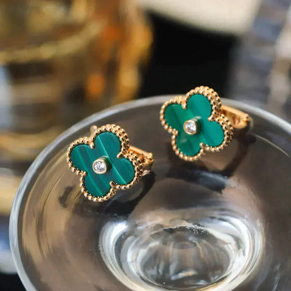 [VCA]CLOVER MEDIUM 1 MOTIFS MALACHITE DIAMOND EARRINGS