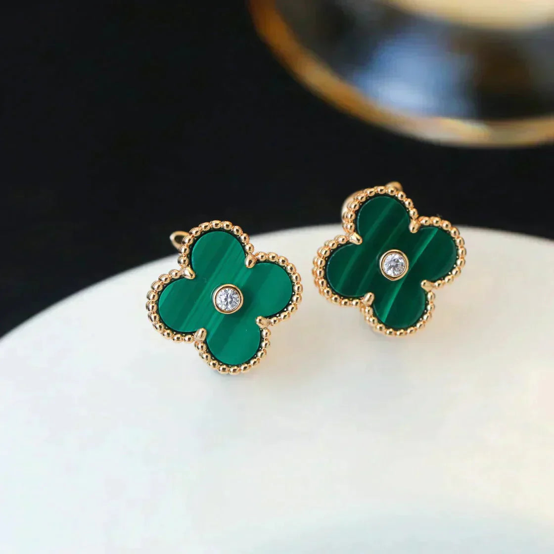 [VCA]CLOVER MEDIUM 1 MOTIFS MALACHITE DIAMOND EARRINGS