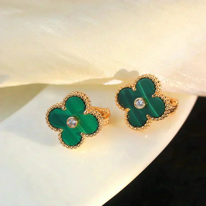 [VCA]CLOVER MEDIUM 1 MOTIFS MALACHITE DIAMOND EARRINGS