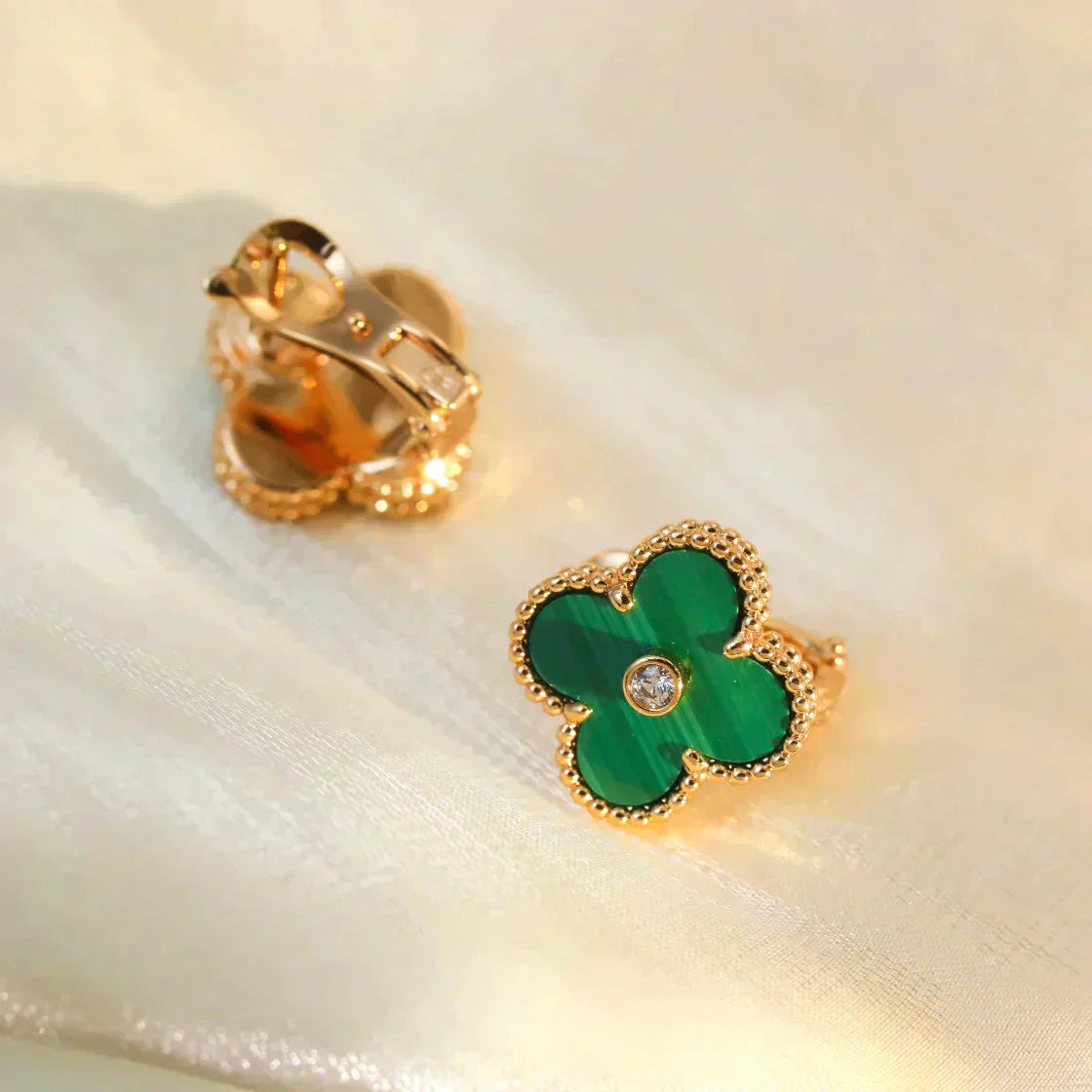 [VCA]CLOVER MEDIUM 1 MOTIFS MALACHITE DIAMOND EARRINGS