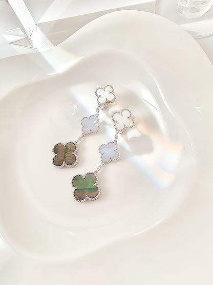 [VCA]CLOVER 3 MOTIFS CHALCEDONY DARK MOP SILVER EARRINGS