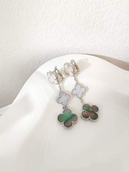 [VCA]CLOVER 3 MOTIFS CHALCEDONY DARK MOP SILVER EARRINGS