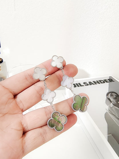 [VCA]CLOVER 3 MOTIFS CHALCEDONY DARK MOP SILVER EARRINGS