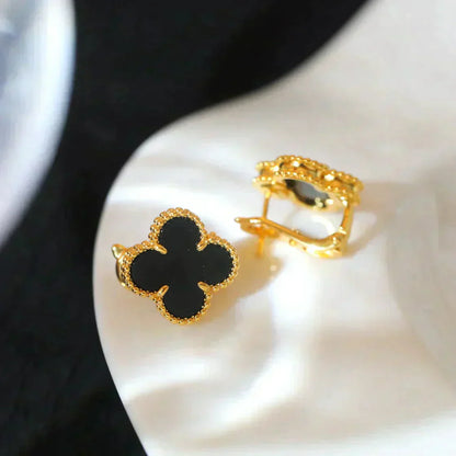 [VCA]CLOVER MEDIUM 1 MOTIFS  ONYX STUD EARRINGS