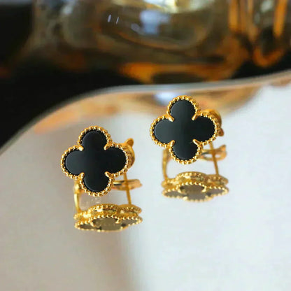 [VCA]CLOVER MEDIUM 1 MOTIFS  ONYX STUD EARRINGS