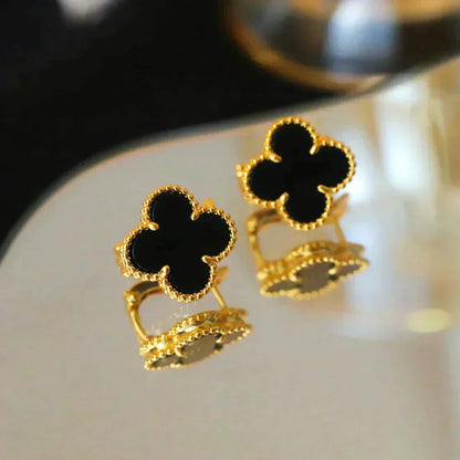 [VCA]CLOVER MEDIUM 1 MOTIFS  ONYX STUD EARRINGS