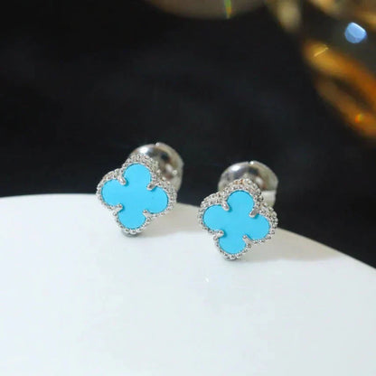 [VCA]CLOVER MINI 9.5MM ONYX STUD EARRINGS SILVER