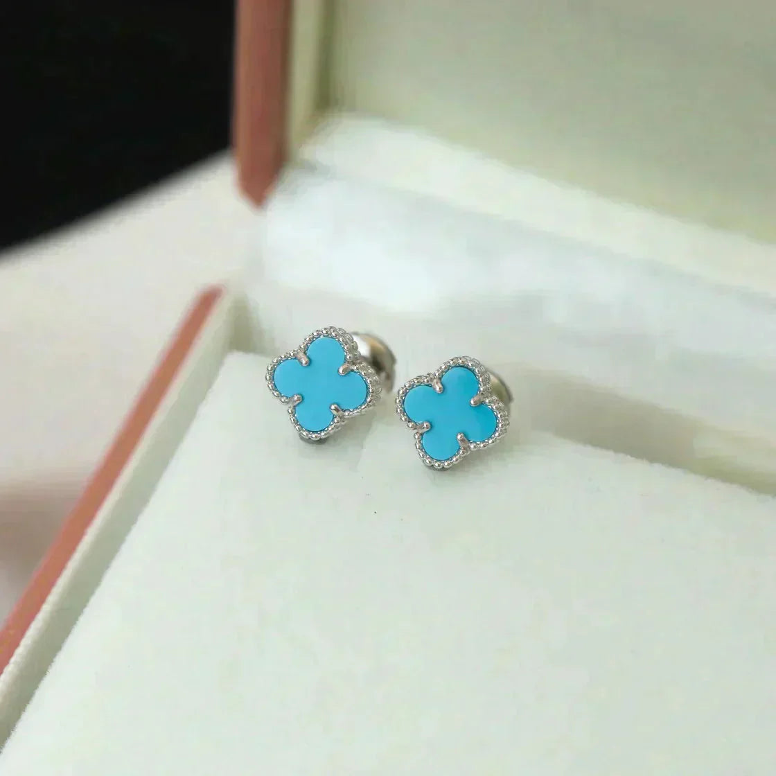 [VCA]CLOVER MINI 9.5MM ONYX STUD EARRINGS SILVER