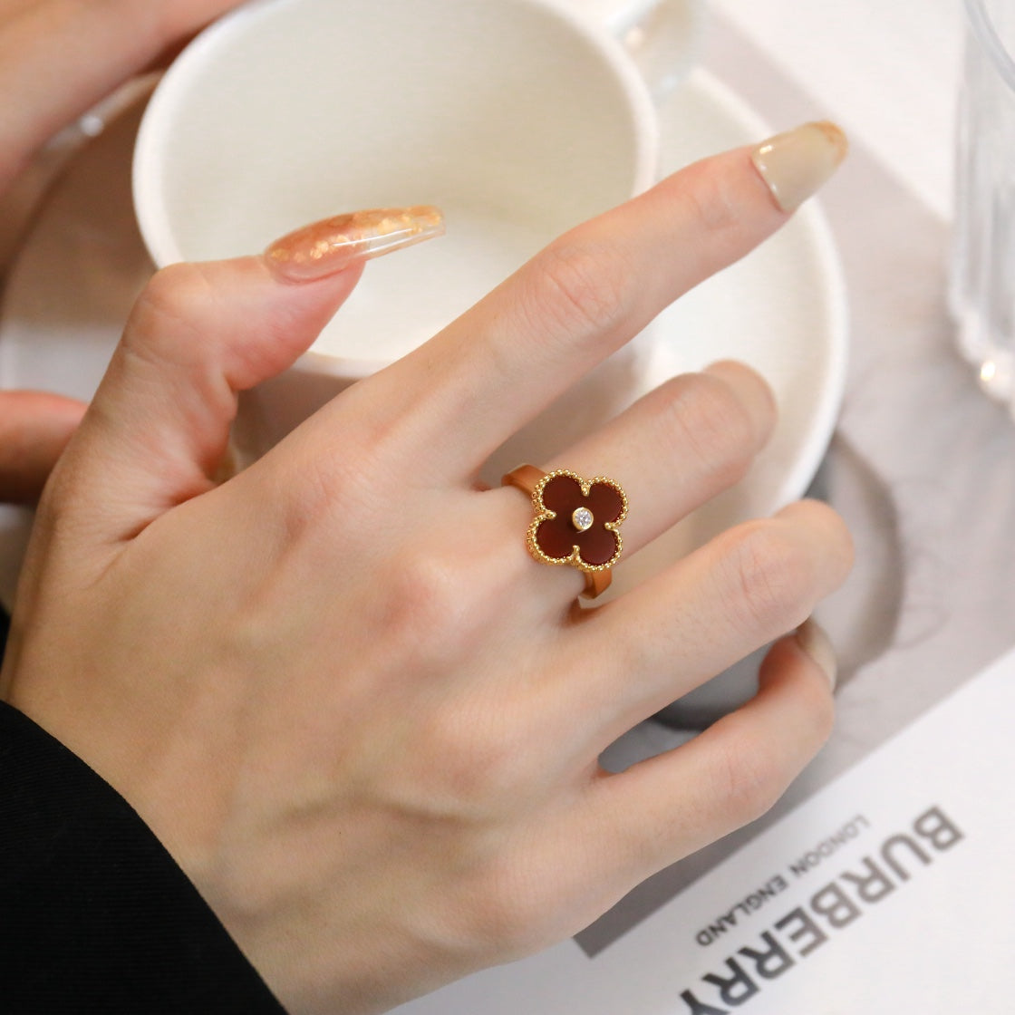 [VCA]CLOVER CARNELIAN RING ROSE GOLD DIAMOND