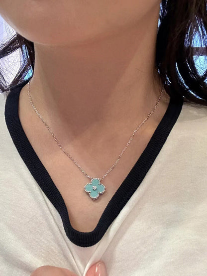 [VCA]CLOVER 1 DIAMOND LIGHT BLUE SILVER NECKLACE