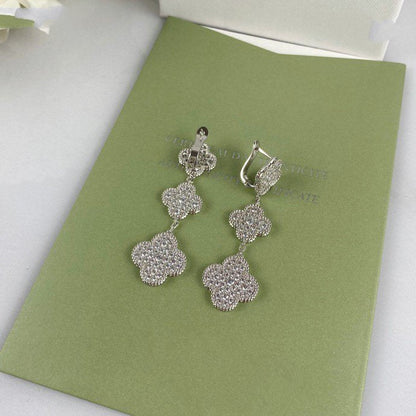 [VCA]CLOVER 3 MOTIF DIAMOND SILVER DROP EARRINGS