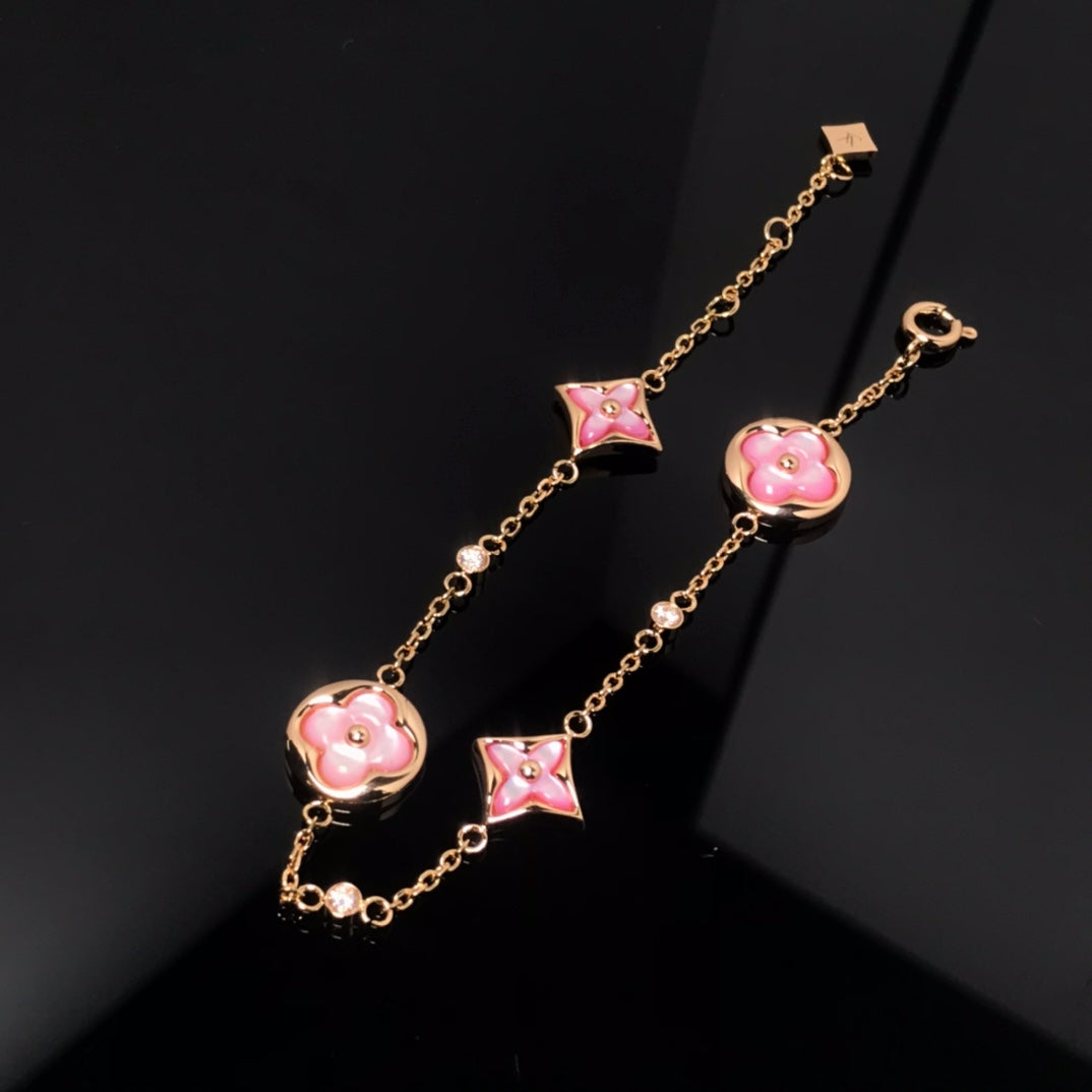 [Loui]STAR AND SUN 4 MOTIF PINK MOP PINK GOLD BRACELET