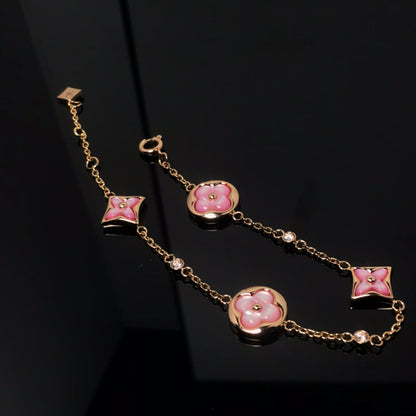 [Loui]STAR AND SUN 4 MOTIF PINK MOP PINK GOLD BRACELET