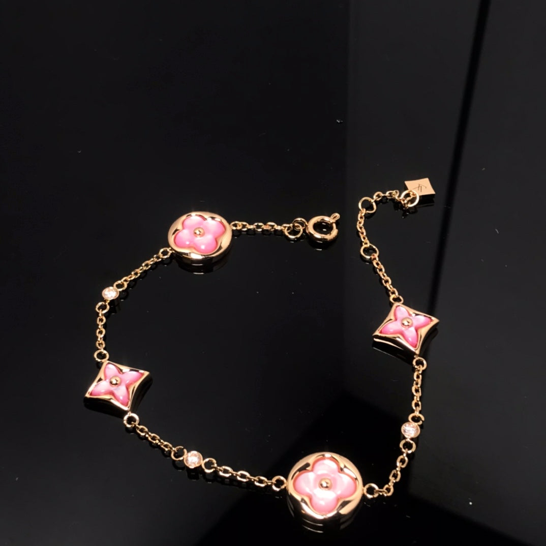 [Loui]STAR AND SUN 4 MOTIF PINK MOP PINK GOLD BRACELET