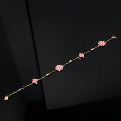 [Loui]STAR AND SUN 4 MOTIF PINK MOP PINK GOLD BRACELET