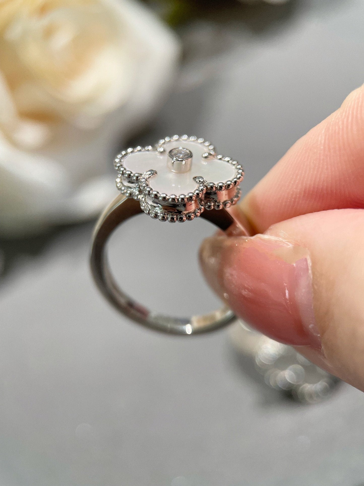 [VCA]CLOVER SILVER MOP DIAMOND RING