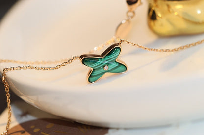 [Chau]JEUX MALACHITE 1 DIAMOND PINK GOLD NECKLACE