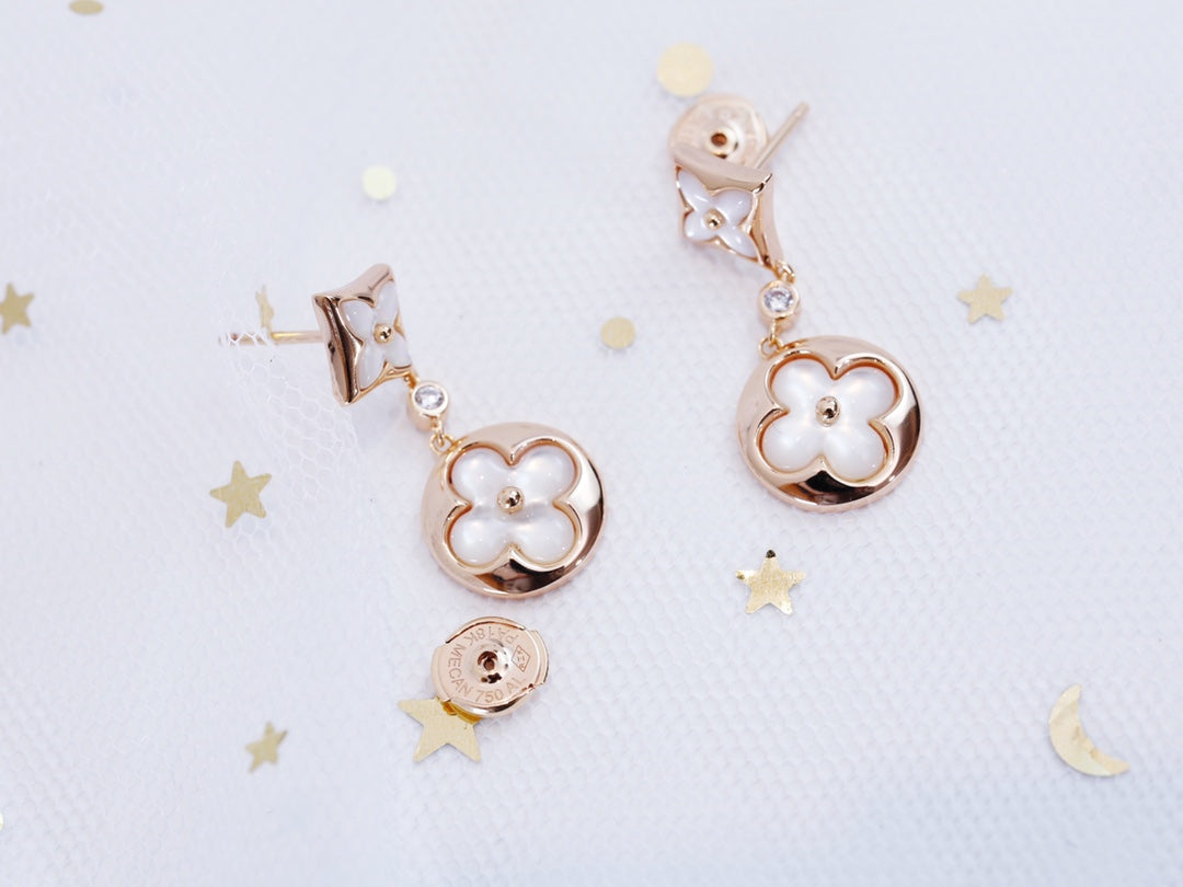 [Loui]STAR AND SUN PINK GOLD MOP DROP EARRINGS