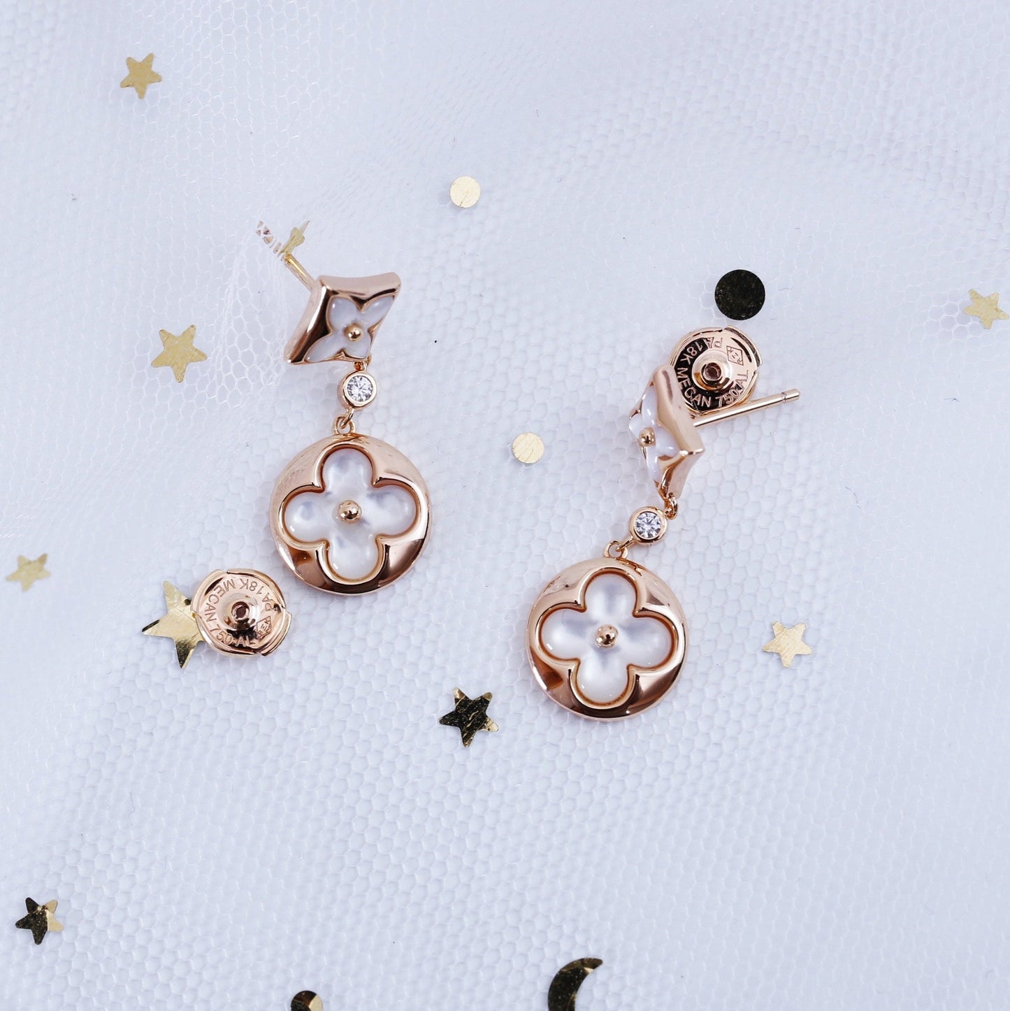 [Loui]STAR AND SUN PINK GOLD MOP DROP EARRINGS