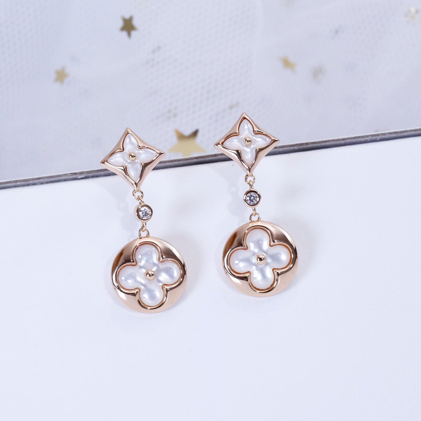 [Loui]STAR AND SUN PINK GOLD MOP DROP EARRINGS