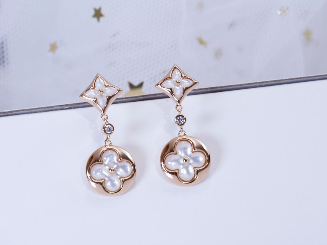 [Loui]STAR AND SUN PINK GOLD MOP DROP EARRINGS