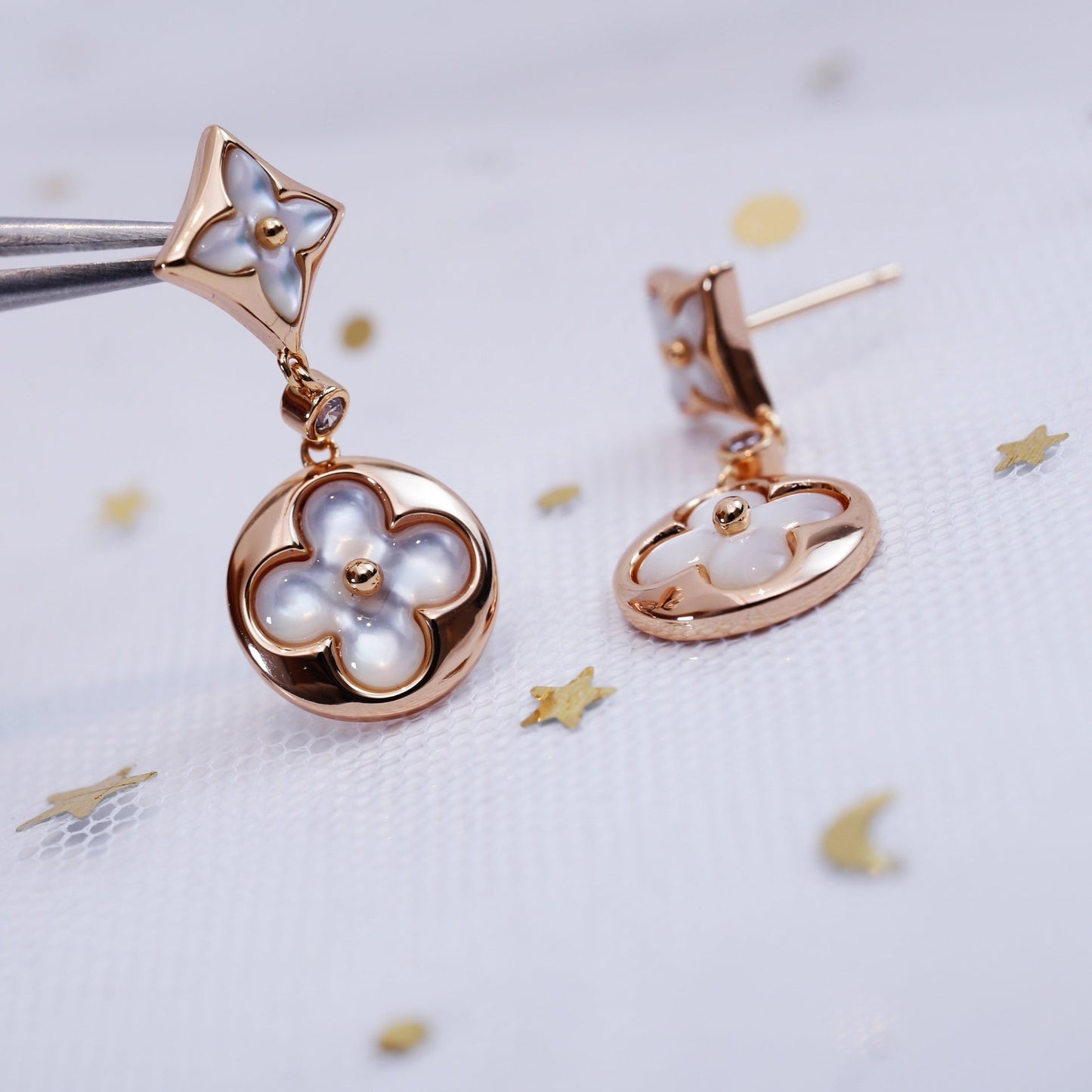 [Loui]STAR AND SUN PINK GOLD MOP DROP EARRINGS