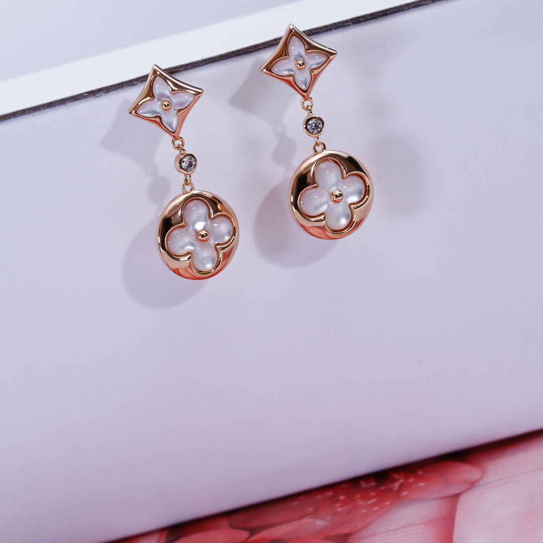 [Loui]STAR AND SUN PINK GOLD MOP DROP EARRINGS